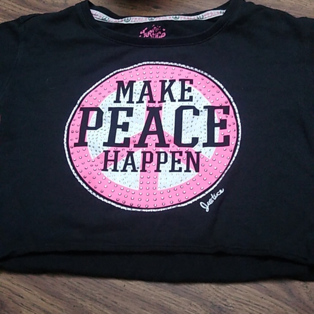 🩷 Justice Size 14 ☮️ Make Peace Happen Sweatshirt with Bling